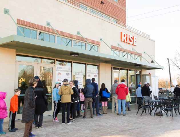 Rise Southern Biscuits with line in front of store.