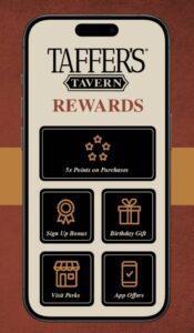 phone graphic of taffers tavern rewards program