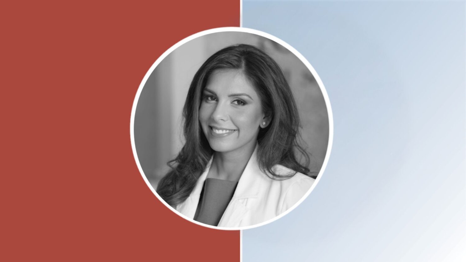 dr. arleen lamba, GLO30 founder, photo on a red and blue split background. skincare studio