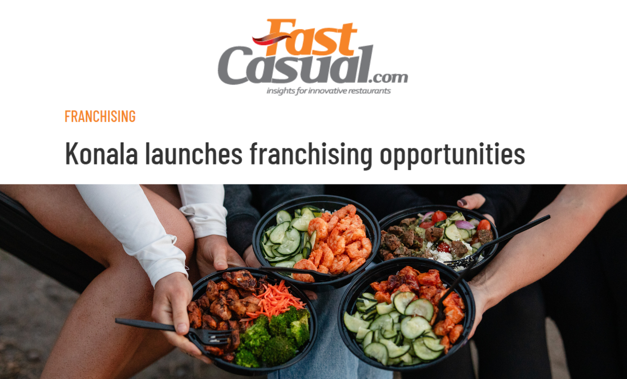 photo of fast casual logo with picture of konala protein bowls