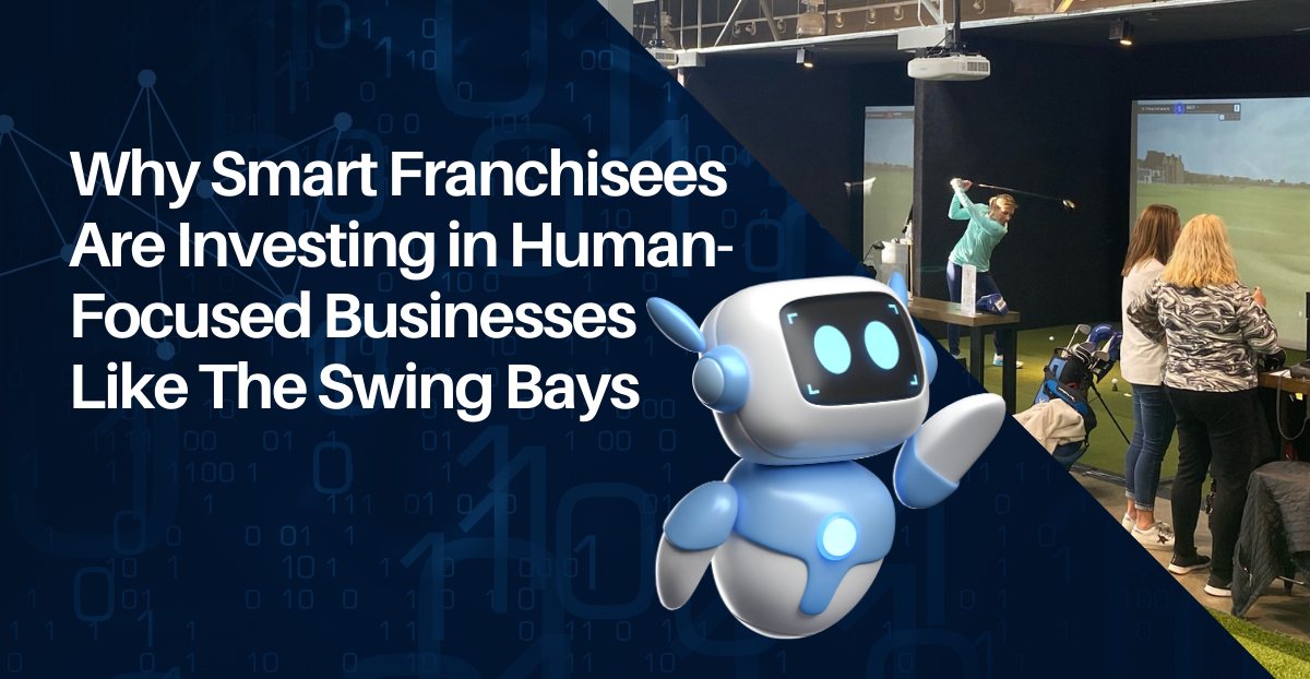 Little robot pointing to humans at indoor golf simulator